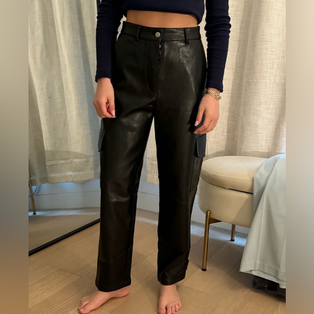 Aritzia: Black Leather Cargo Pants